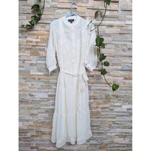 Karen Kane Womens Tiered Tie Shirt Dress White Embroidered M